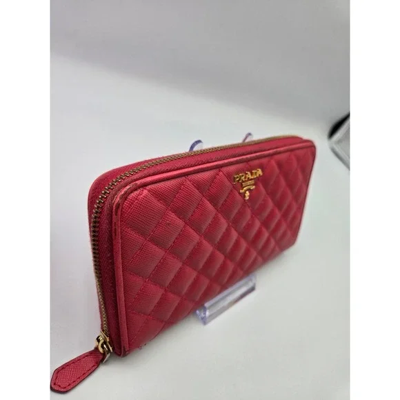 PRADA Milano fuchsia Quilted Zip Around Continental Wallet Ladies Authentic - Picture 7 of 14